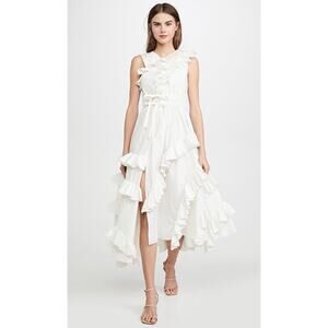 NWT Ulla Johnson Imogen Ruffle Asymmetrical Cotton Dress in Blanc White Size 0